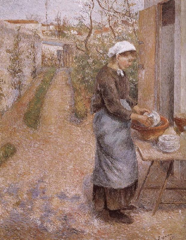 Camille Pissarro woman washing dishes oil painting picture